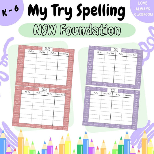 Cover photo for Love Always Classroom's My Try Spelling resource for students, children, parents and teachers. This is a free digital resource available for instant download.