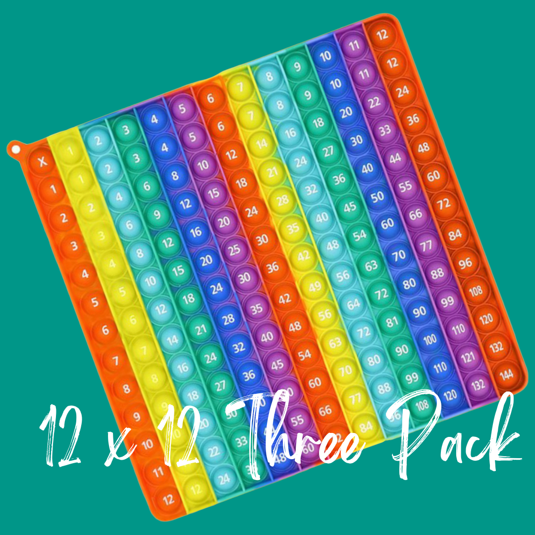 THREE PACK 12 x 12 Multiplication and Times Tables Bubble Board Pop It